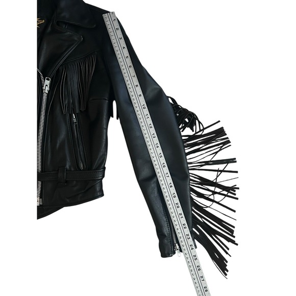 Vintage Universal Rider Motorcycle Leather Jacket Size‎ 10 Black Fringe Moto - Picture 4 of 16